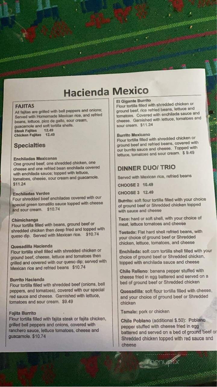Hacienda Mexico - Bartow, FL menu_pic