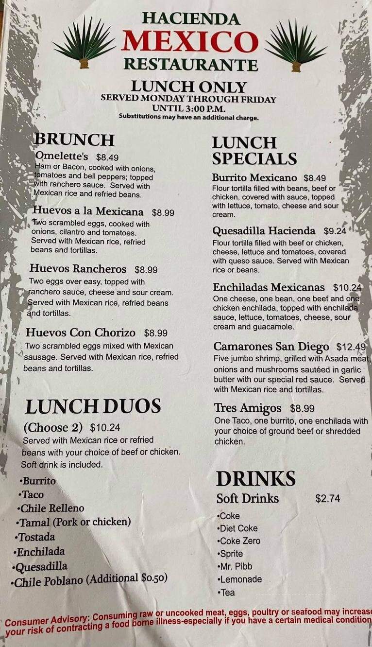 Hacienda Mexico - Bartow, FL menu_pic