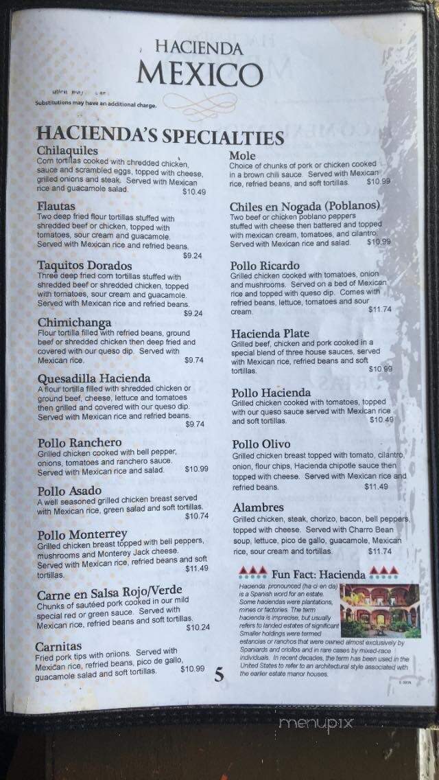 Hacienda Mexico - Bartow, FL menu_pic