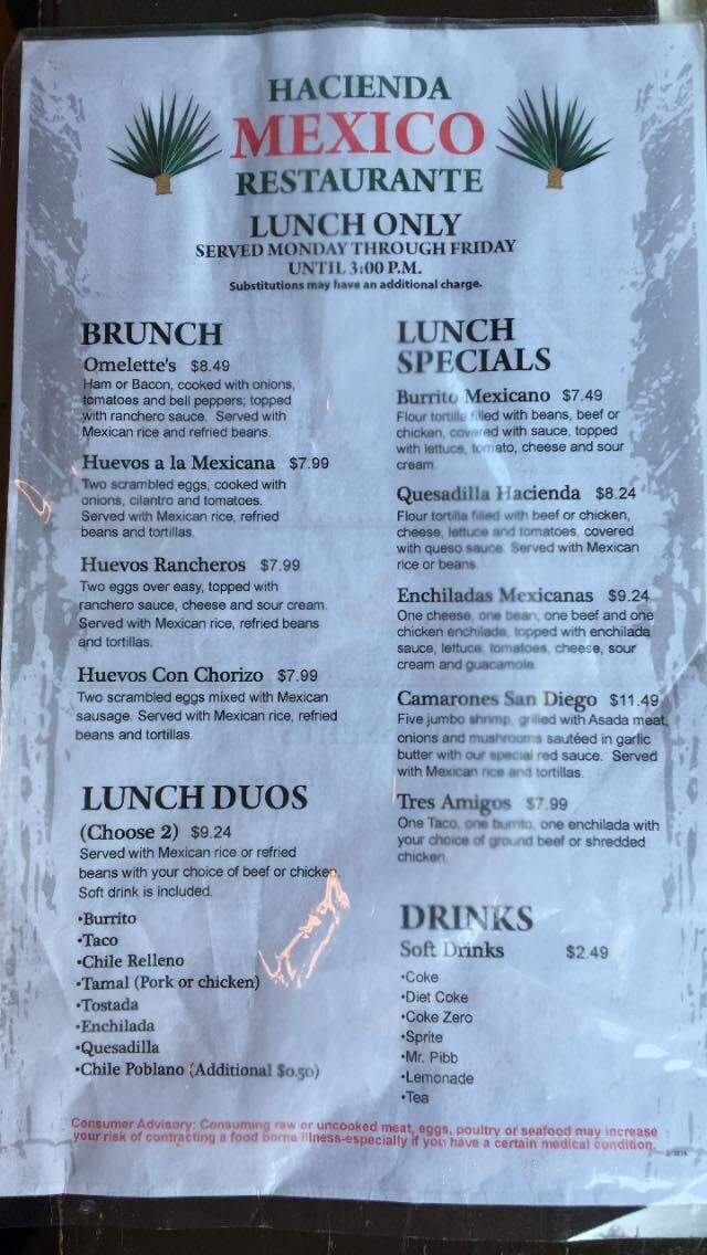 Hacienda Mexico - Bartow, FL menu_pic