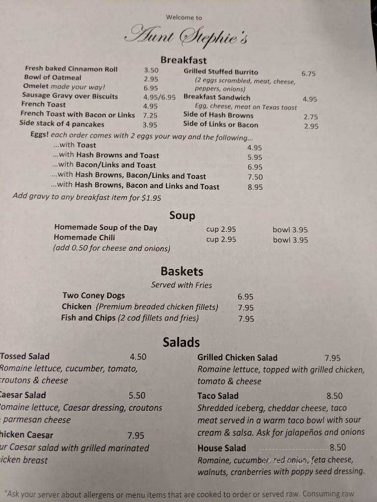 Aunt Stephie's - Ionia, MI menu_pic