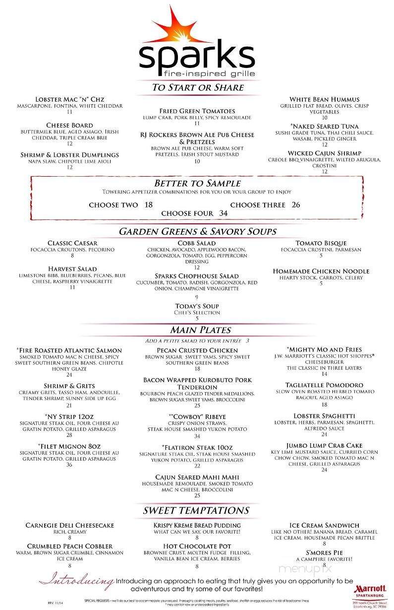 Sparks: Fire Inspired Grille - Spartanburg, SC menu_pic