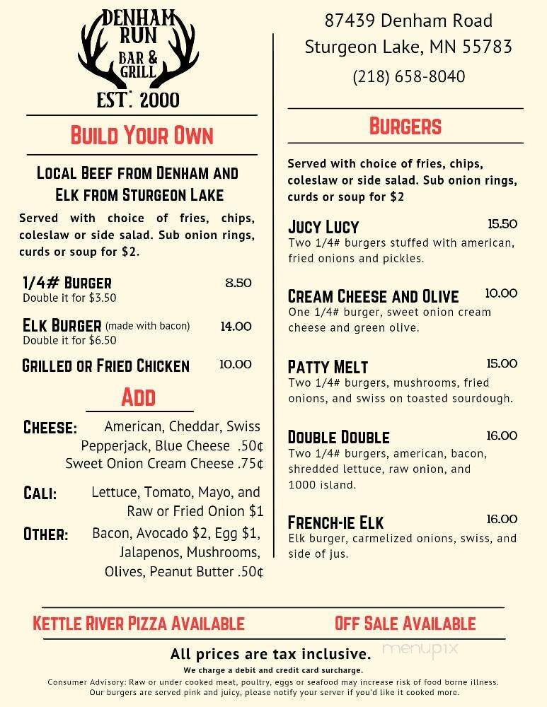Denham Run Bar & Grill - Sturgeon Lake, MN menu_pic