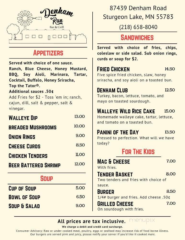 Denham Run Bar & Grill - Sturgeon Lake, MN menu_pic