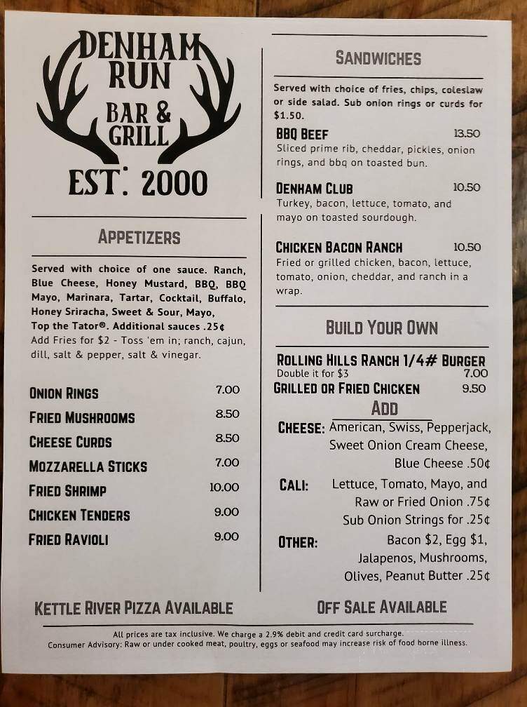 Denham Run Bar & Grill - Sturgeon Lake, MN menu_pic