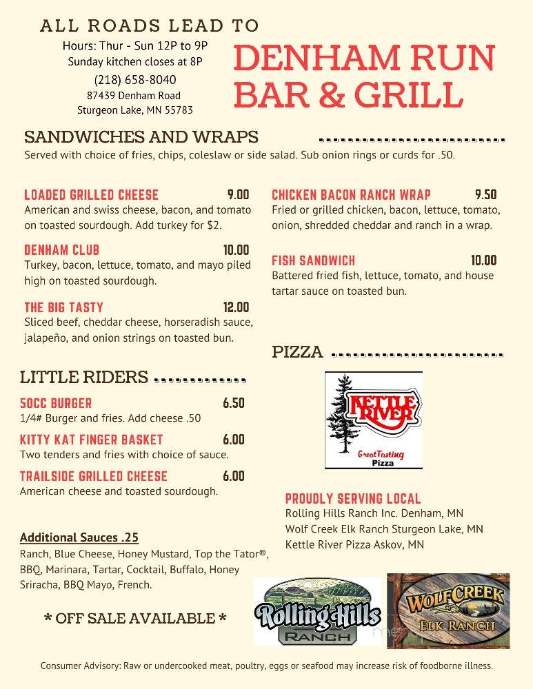 Denham Run Bar & Grill - Sturgeon Lake, MN menu_pic