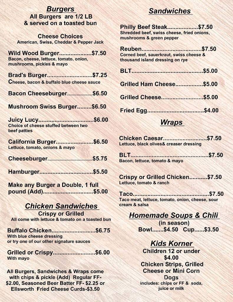Wildwood Bar & Restaurant - Woodville, WI menu_pic