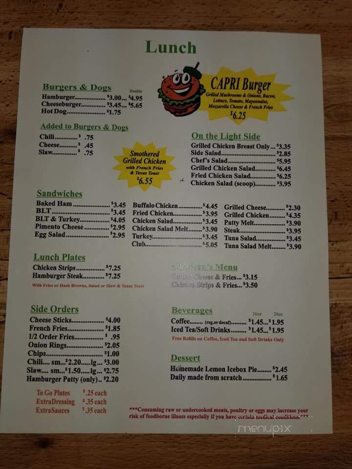 Capri Restaurant - Cartersville, GA menu_pic