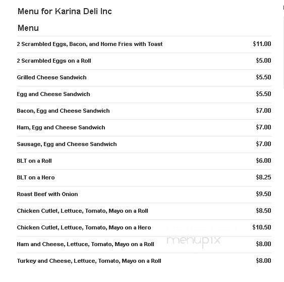 Karina Deli - Westbury, NY menu_pic