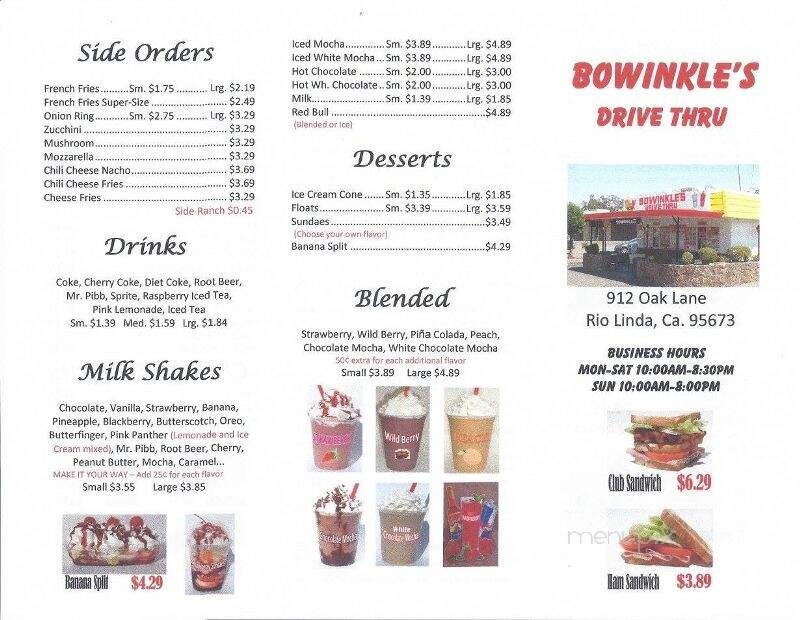 Bowinkle's Drive Thru - Rio Linda, CA menu_pic