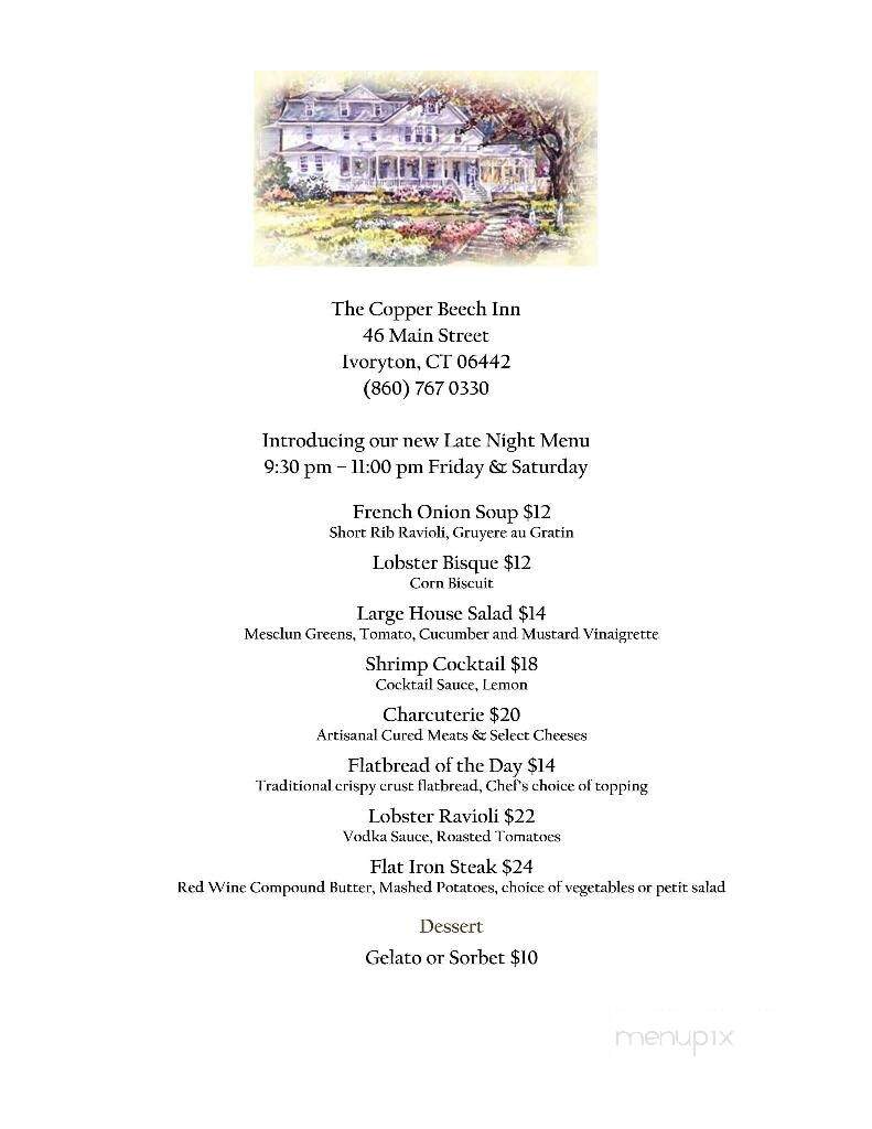 Copper Beech Inn - Ivoryton, CT menu_pic