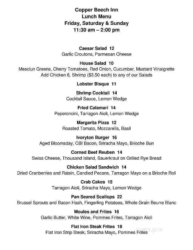 Copper Beech Inn - Ivoryton, CT menu_pic