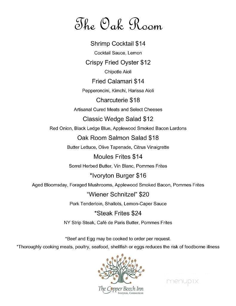Copper Beech Inn - Ivoryton, CT menu_pic