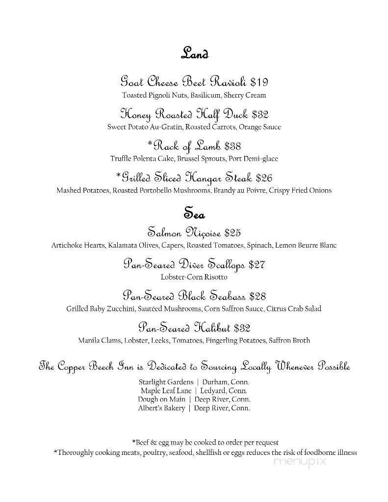 Copper Beech Inn - Ivoryton, CT menu_pic