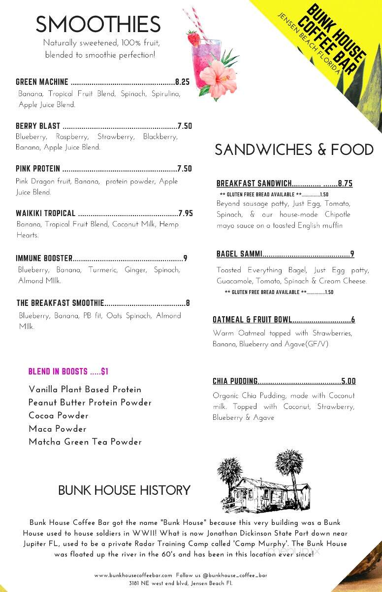 Bunkhouse Coffee Bar - Jensen Beach, FL menu_pic