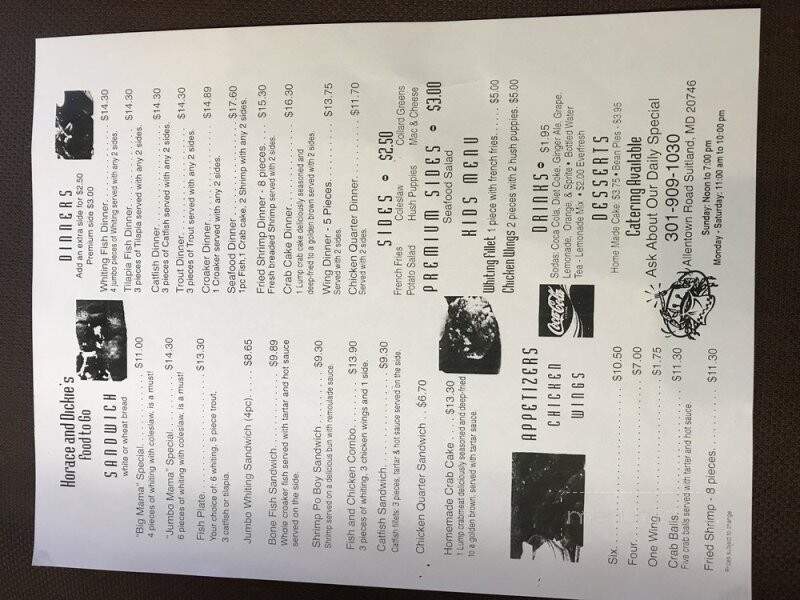 Horace & Dickie's Seafood - Suitland, MD menu_pic