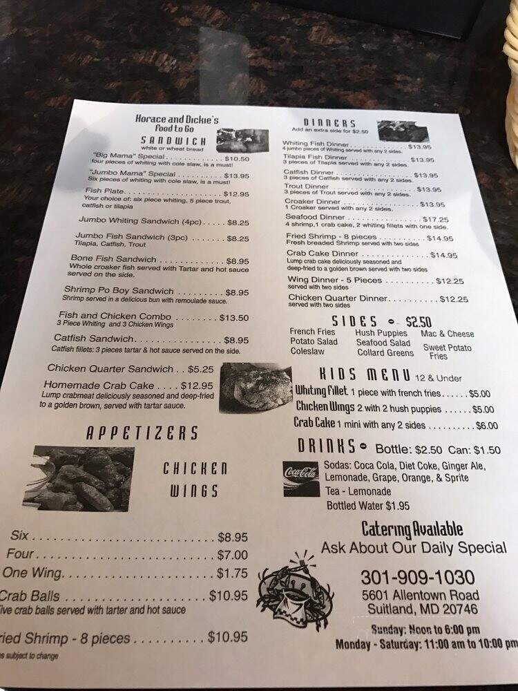 Horace & Dickie's Seafood - Suitland, MD menu_pic