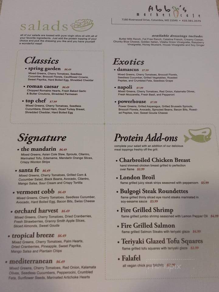 Abby's Market Cafe - Columbia, MD menu_pic