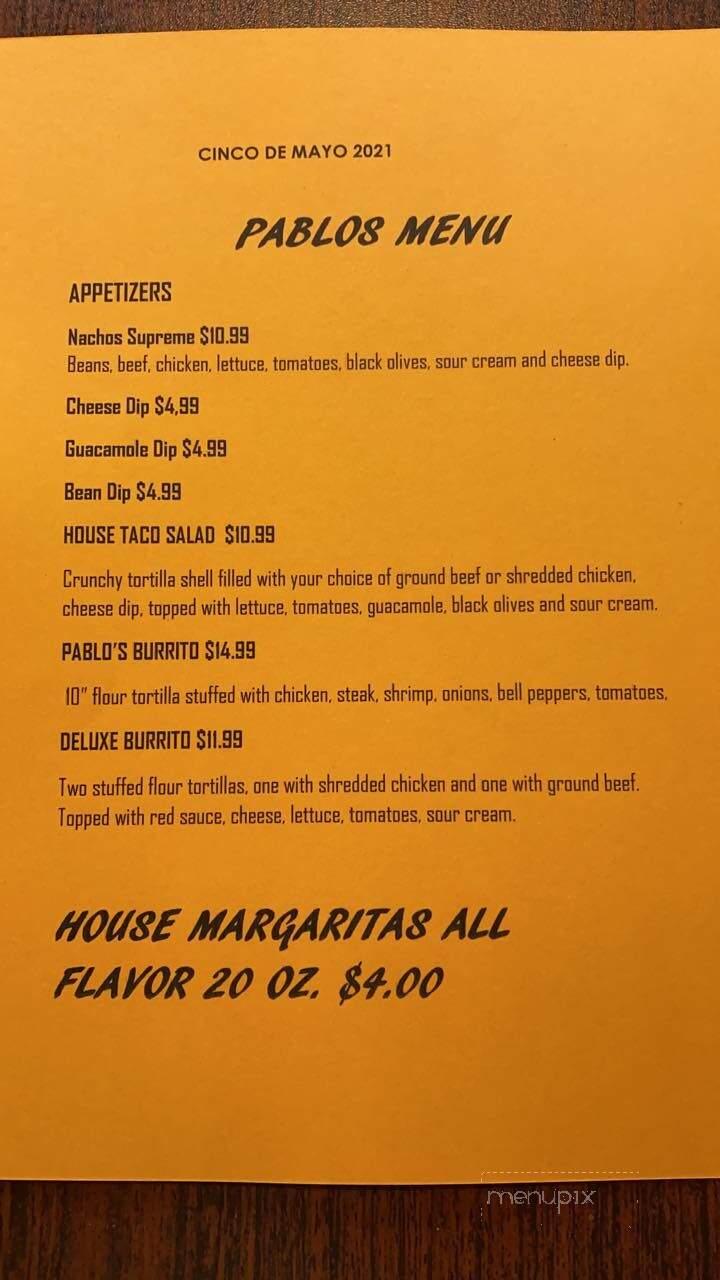Pablos Mexican Grill - Green Bay, WI menu_pic