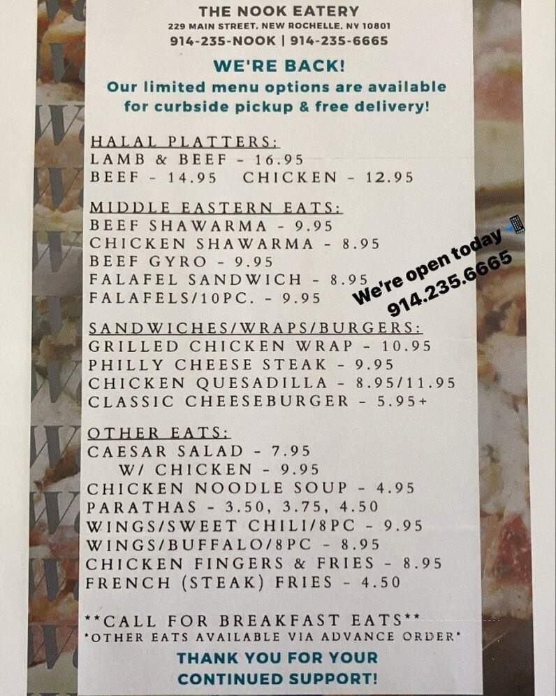 The Nook Eatery - New Rochelle, NY menu_pic