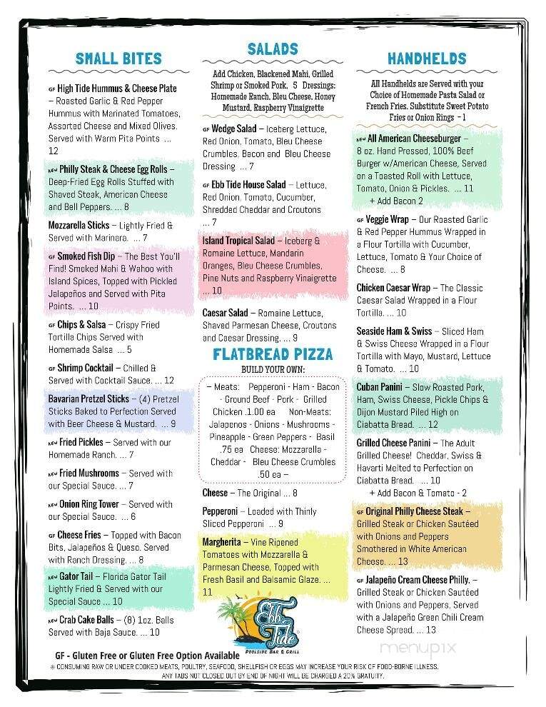 Ebb Tide Poolside Bar & Grill - St. Augustine, FL menu_pic