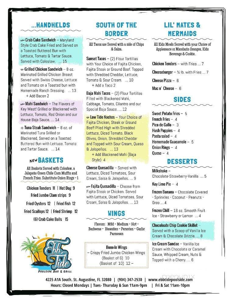 Ebb Tide Poolside Bar & Grill - St. Augustine, FL menu_pic
