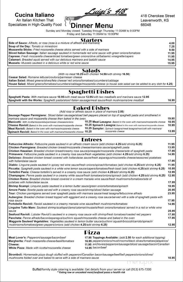 Luigi's 418 - Leavenworth, KS menu_pic