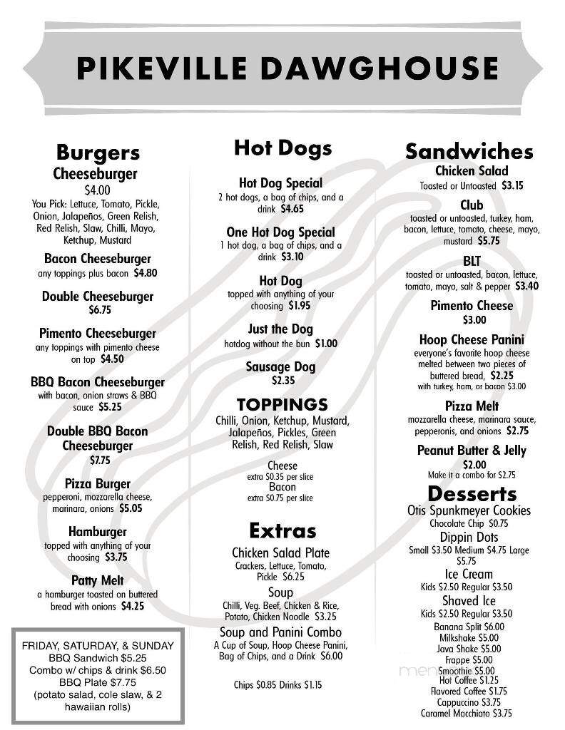 Pikeville Dawg House - Pikeville, NC menu_pic