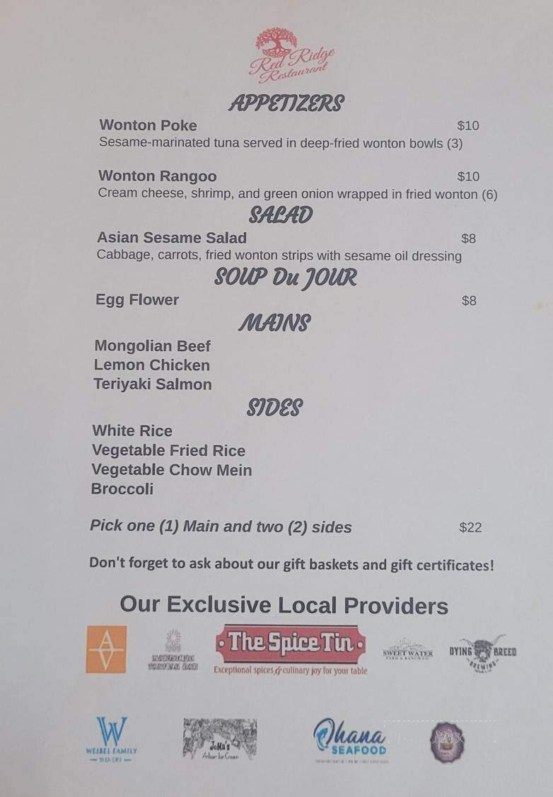 Red Ridge Restaurant - Angels Camp, CA menu_pic