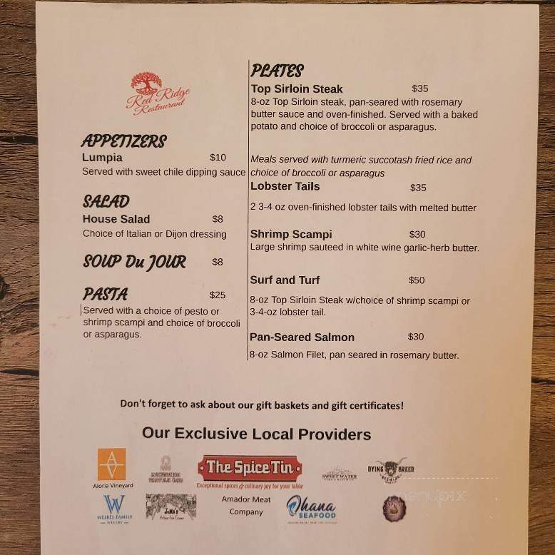 Red Ridge Restaurant - Angels Camp, CA menu_pic