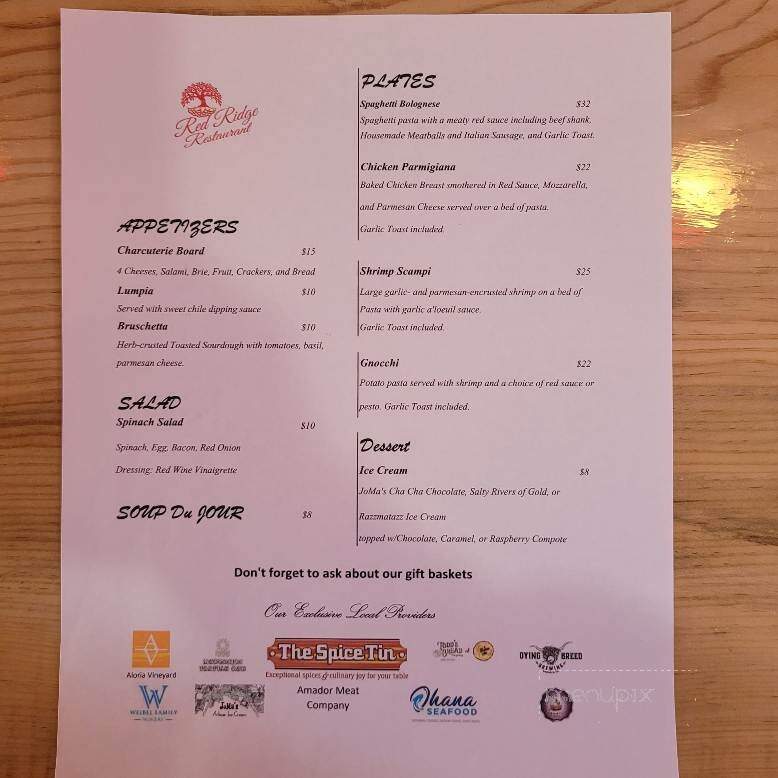 Red Ridge Restaurant - Angels Camp, CA menu_pic