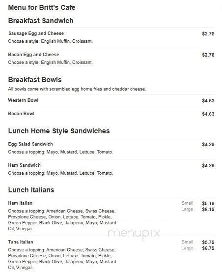 Britt's Cafe - Augusta, ME menu_pic