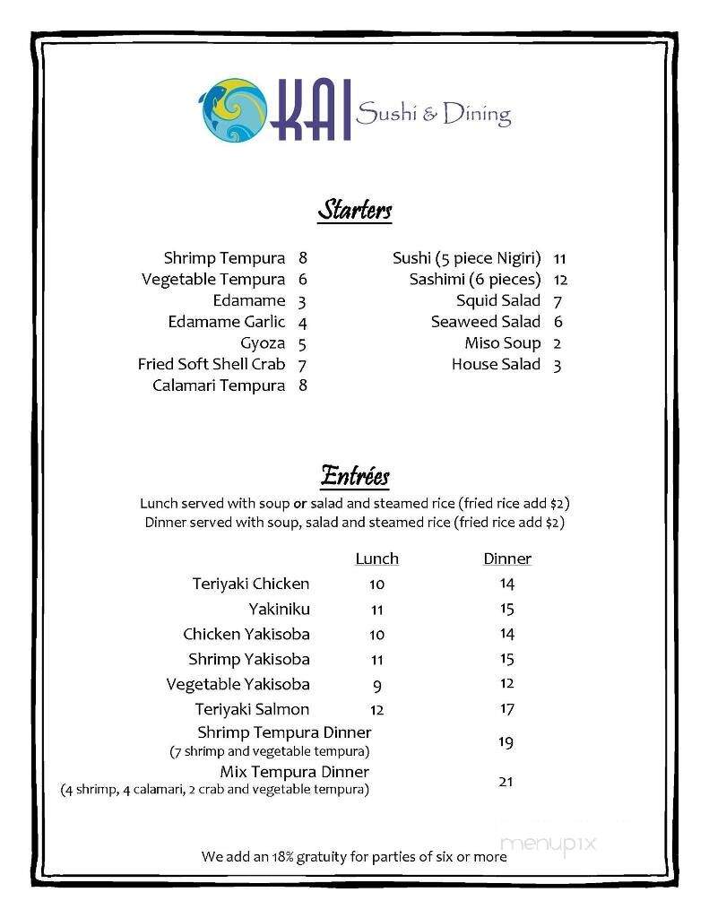 Kai Sushi Dining - Santa Fe, NM menu_pic