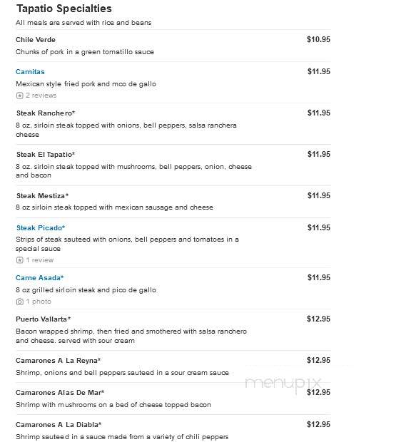 El Tapatio Mexican Restaurant - Grand Island, NE menu_pic