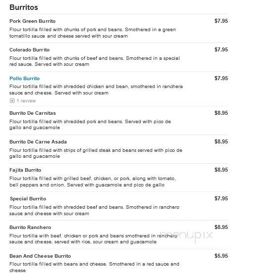 El Tapatio Mexican Restaurant - Grand Island, NE menu_pic
