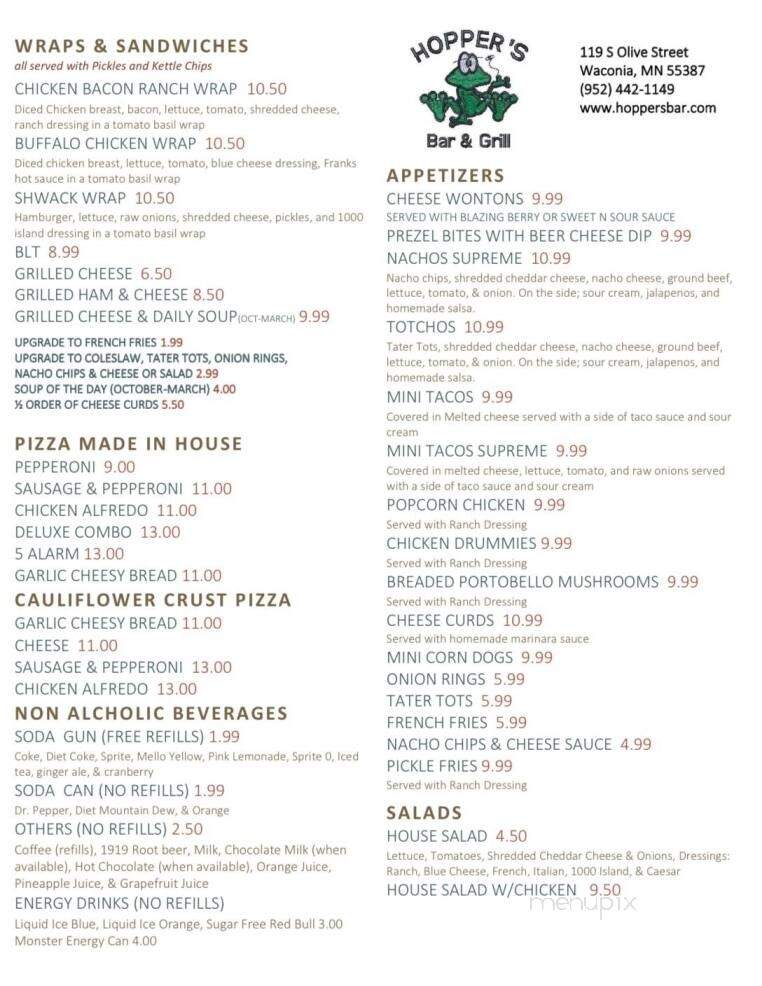 Hoppers Bar & Grill - Waconia, MN menu_pic