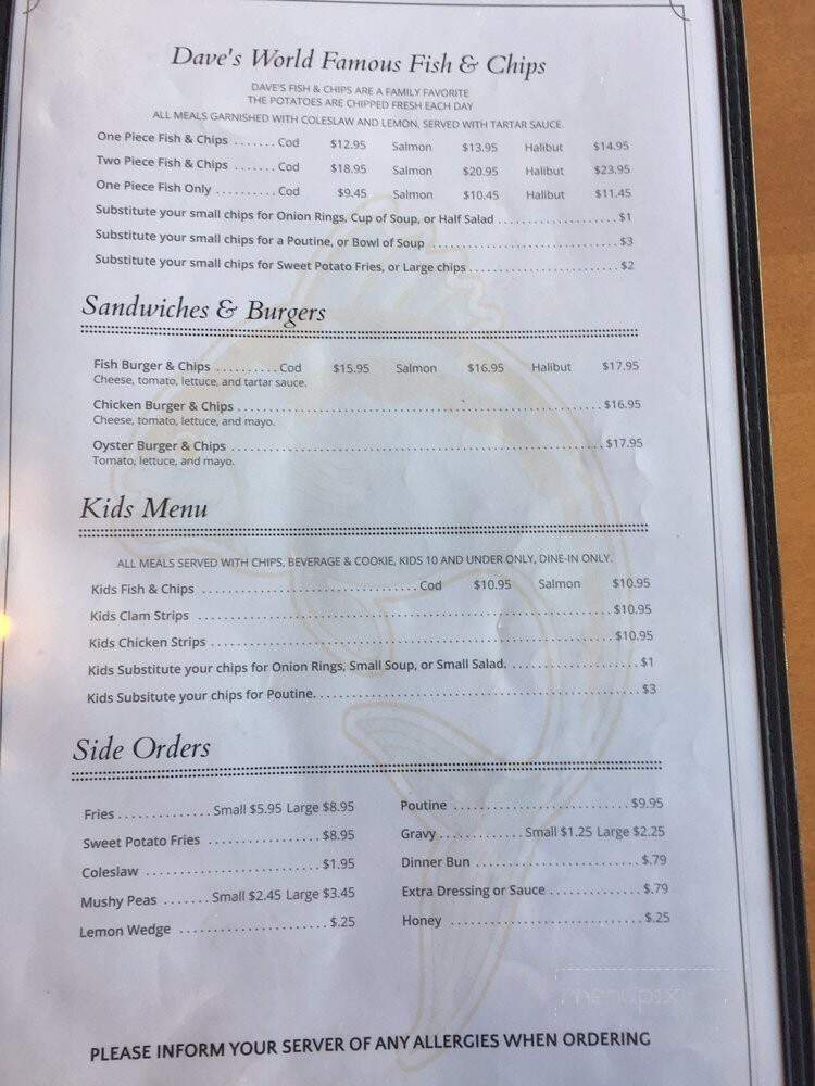 Dave's Fish & Chips - Richmond, BC menu_pic