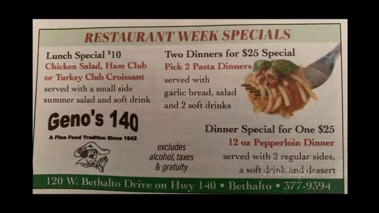 Geno's 140 Club - Bethalto, IL menu_pic