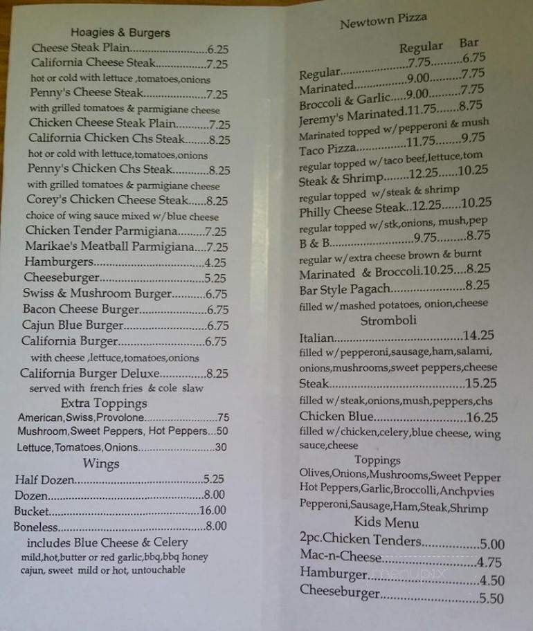 Newtown Cafe - Hanover Township, PA menu_pic