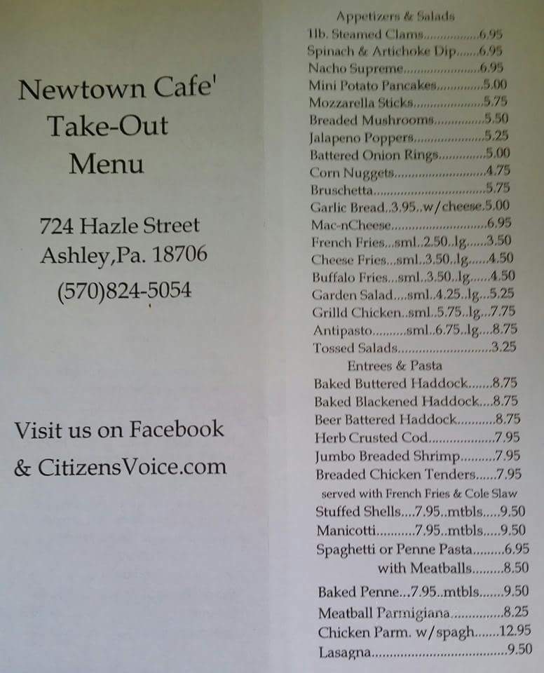 Newtown Cafe - Hanover Township, PA menu_pic