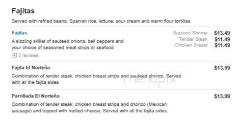 El Norteno Mexican Restaurant - Curtiss, WI menu_pic