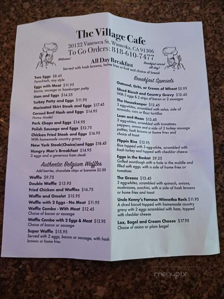Village Cafe - Winnetka, CA menu_pic