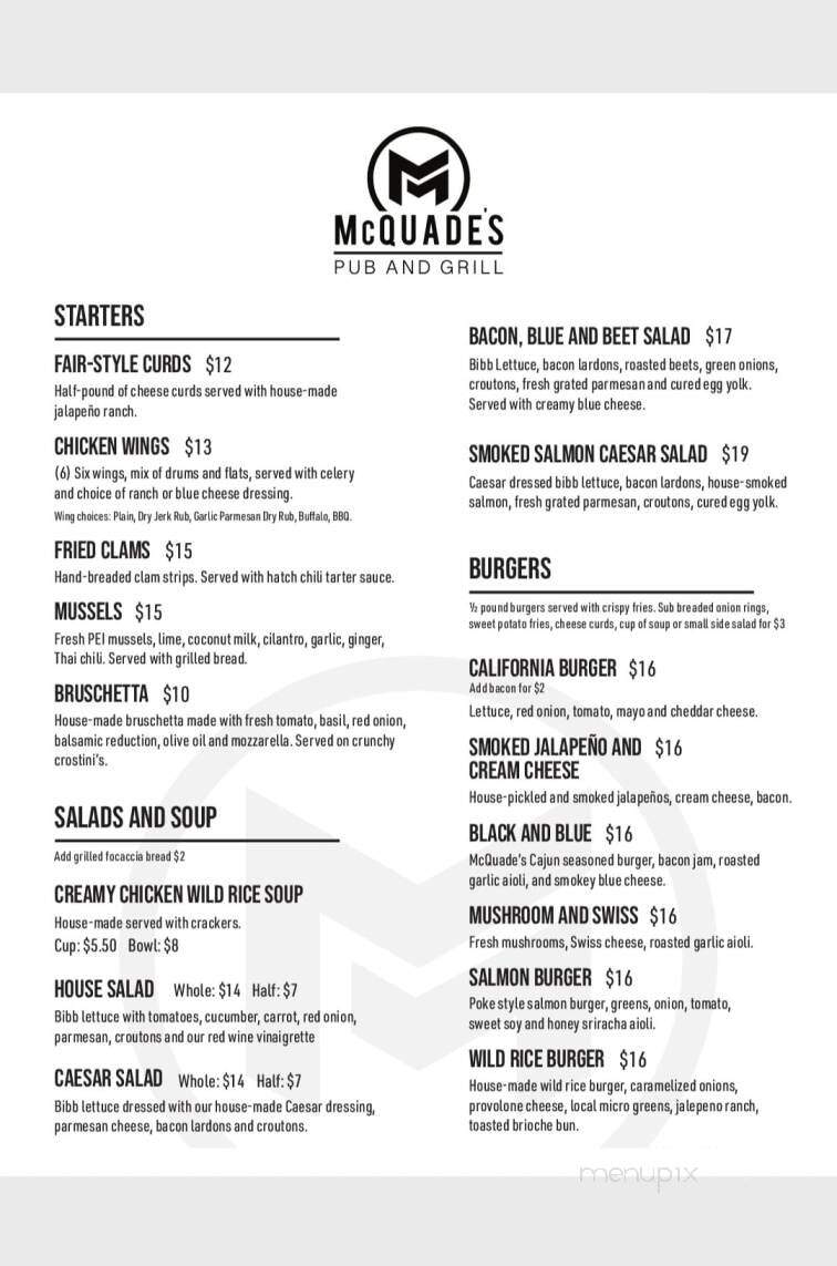 McQuade's Pub & Grill - Two Harbors, MN menu_pic