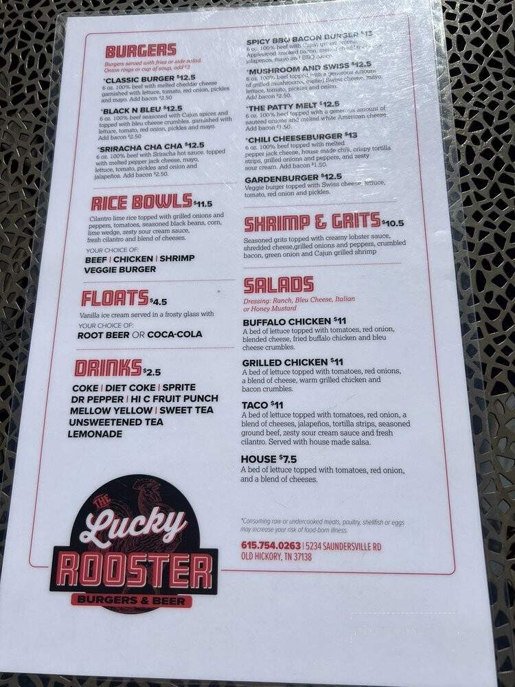 The Lucky Rooster - Old Hickory, TN menu_pic