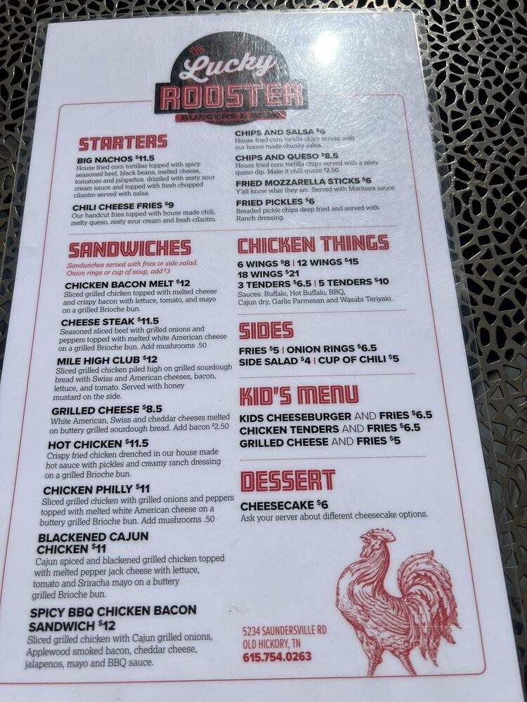 The Lucky Rooster - Old Hickory, TN menu_pic