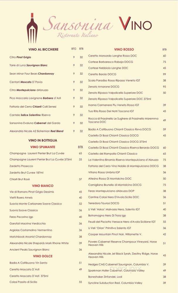 Sansonina Ristorante Italiano - Renton, WA menu_pic