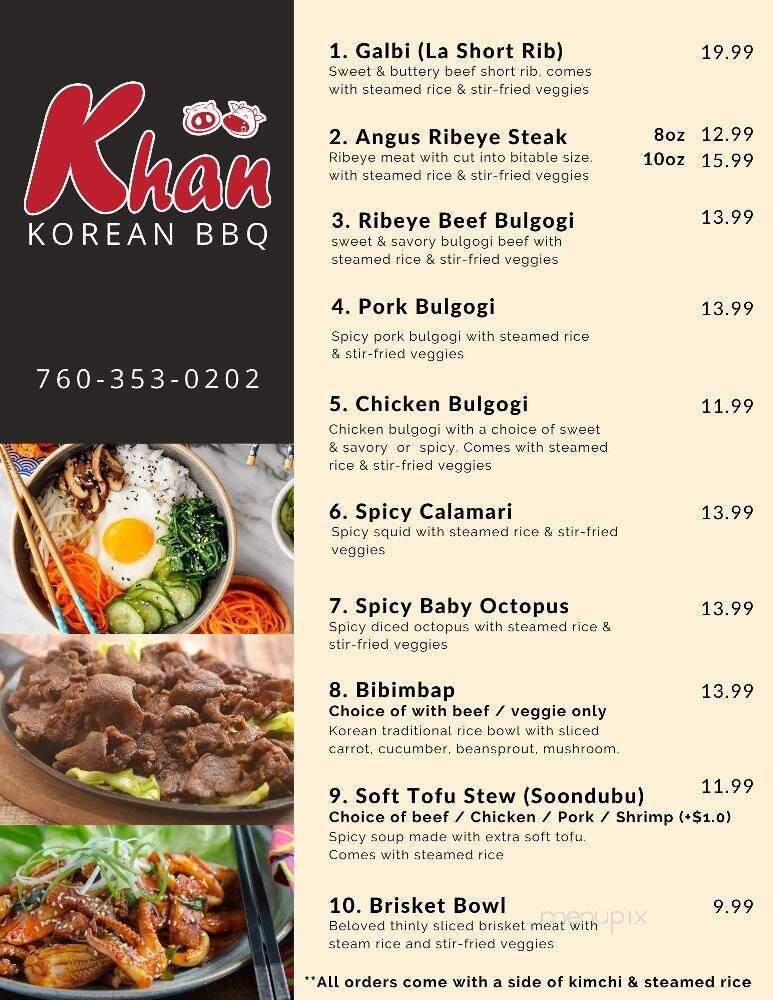 Khan Korean BBQ - El Centro, CA menu_pic