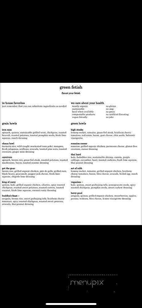 Green Fetish - Greenville, SC menu_pic