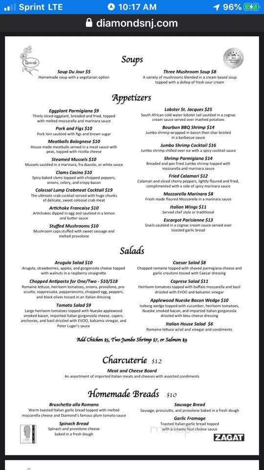 Diamond's Italian Restaurant - Hamilton Township, NJ menu_pic