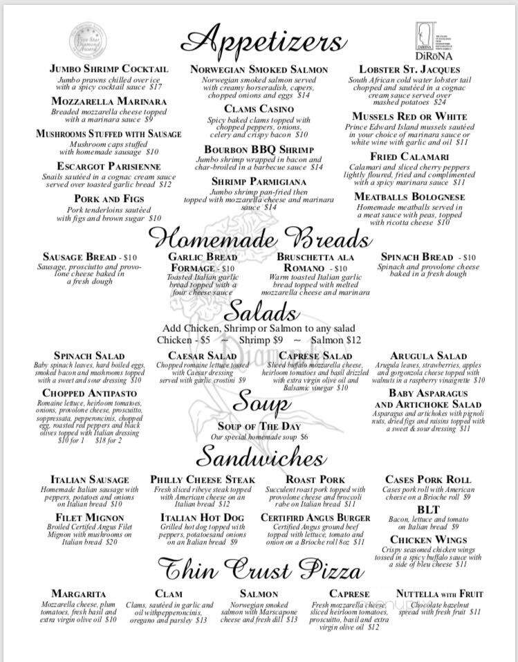 Diamond's Italian Restaurant - Hamilton Township, NJ menu_pic